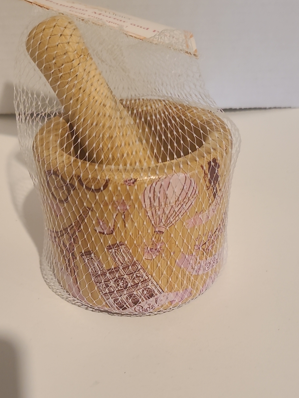 Wooden Mortar and Pestle with Paris Accents